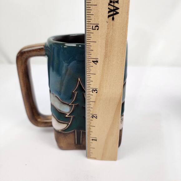 Mara Mexico Pottery Stoneware Square Mug Moose Pine Trees Moon Stars - Signed - Picture 7 of 7